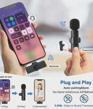 Draadloze Lavalier Microfoon voor iPhone, Android & PC - Plug & Play Mini Microfoon