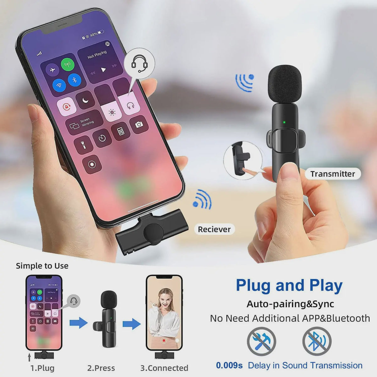 Draadloze Lavalier Microfoon voor iPhone, Android & PC - Plug & Play Mini Microfoon