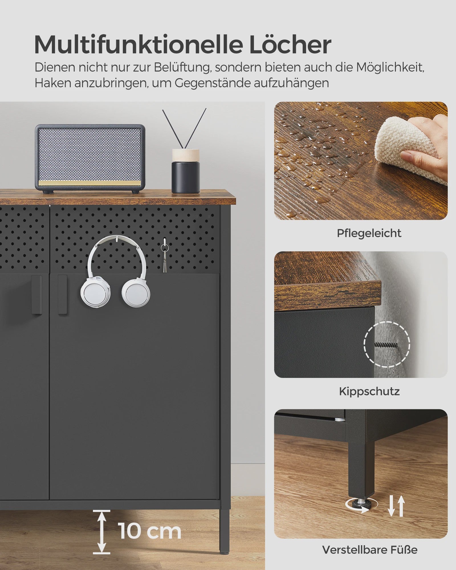 Industriële Sideboard met Dubbele Deuren en Verstelbare Plank - Stijlvol Keukenkast