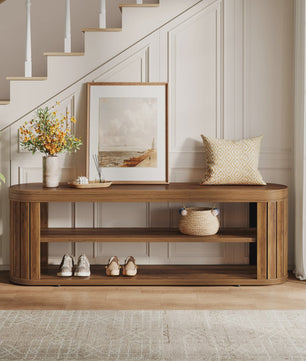 Houten Entree Bank met Schoenopslag - 47.2" - Farmhouse Stijl - Verstelbare Voetjes
