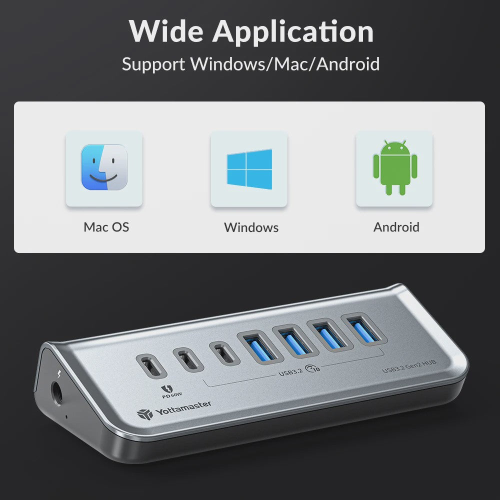 Yottamaster USB 3.2 Hub 10Gbps Type-C Docking Station met 5x USB 3.0 Poorten