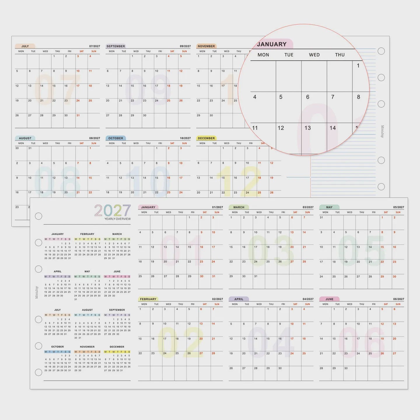 2027 Jaarkalender Navulling voor Planner | A6, A7, M5 | 4-Fold Ontwerp