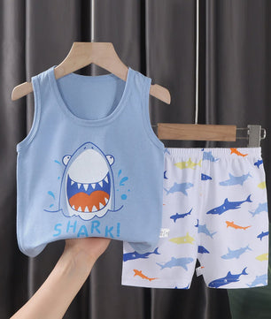 Zomer Set Kinderen: Katoenen Mouwloos Vest & Shorts met Leuke Prints