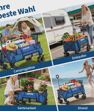 Robuuste Outdoor Campingwagen met 8" Wielen en Verstelbare Handgreep - Opvouwbaar All-Terrain Trolley