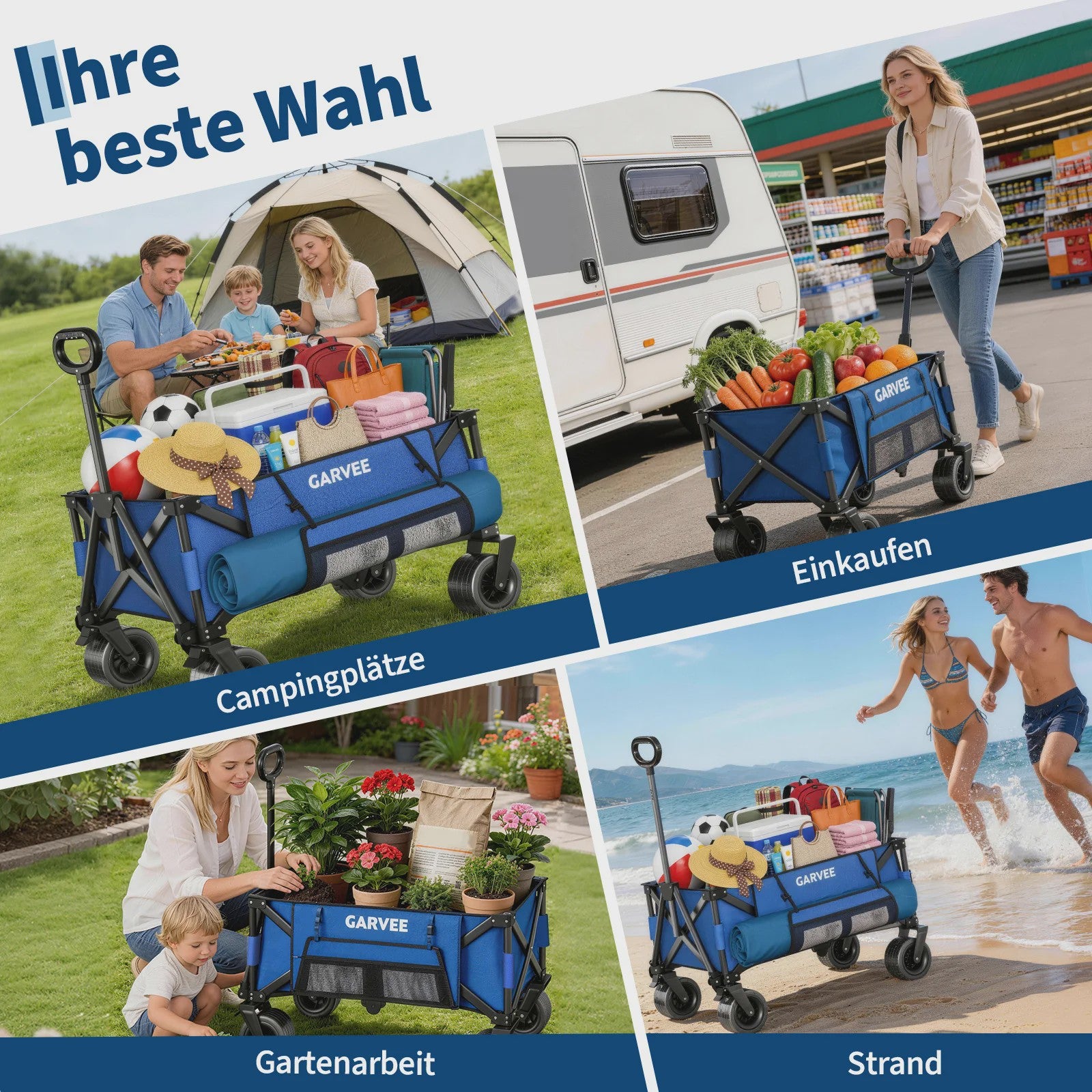 Robuuste Outdoor Campingwagen met 8" Wielen en Verstelbare Handgreep - Opvouwbaar All-Terrain Trolley