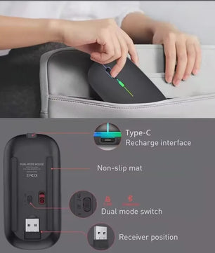 Draadloze Oplaadbare RGB Muis - Bluetooth & USB, Stil & Ergonomisch