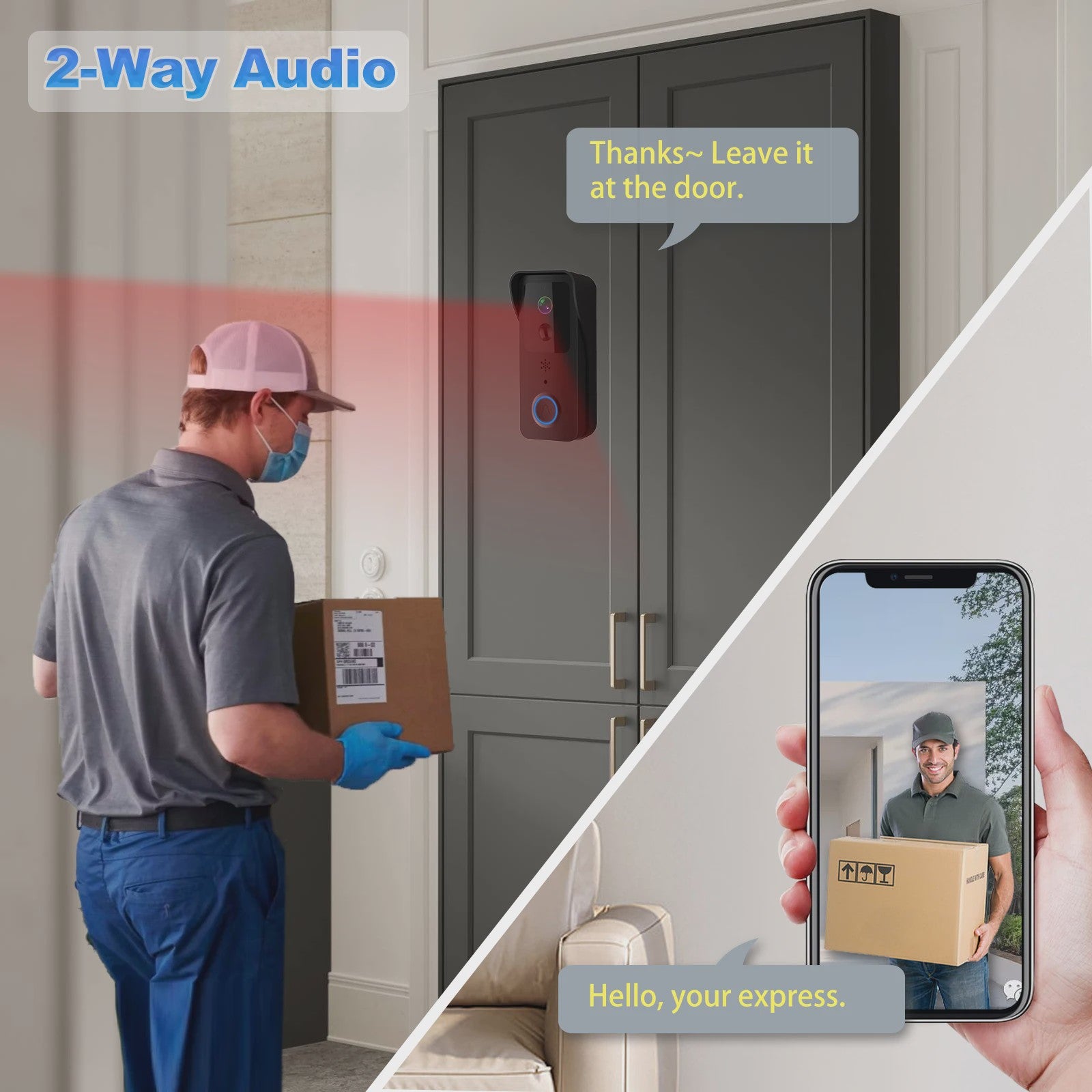 Slimme WiFi Video Deurbel met 1080P Camera, Tweeweg Audio & Nachtzicht - Tuya App