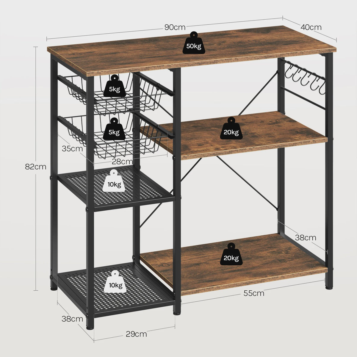 Keukenrek met Magnetronplateau, 2 Manden & 5 Haken - Industrieel Design