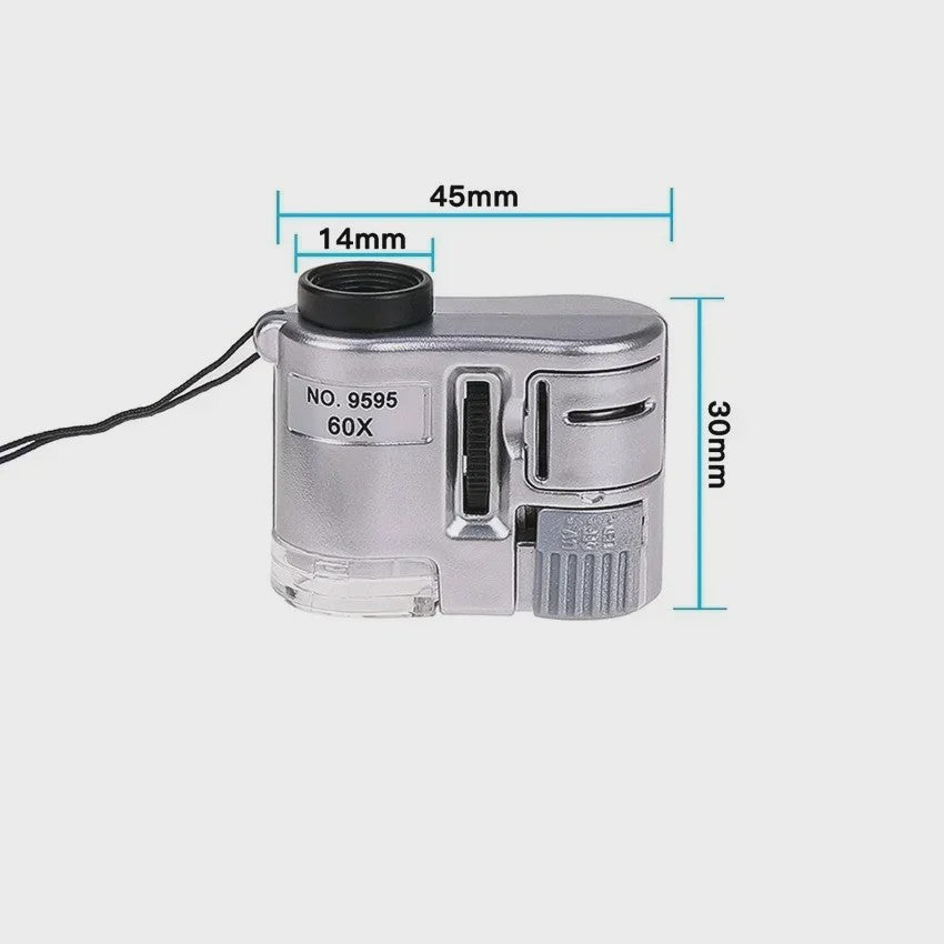 Mini Vergrootglas 60x met LED en UV Licht - Zakformaat Loupe voor Sieraden, Munten & Reparatie