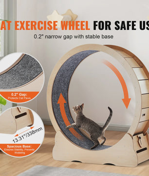 Houten Katten Loopwiel XL - Grote Kattenmolen voor Binnen met Afneembaar Tapijt & Kattenhengel