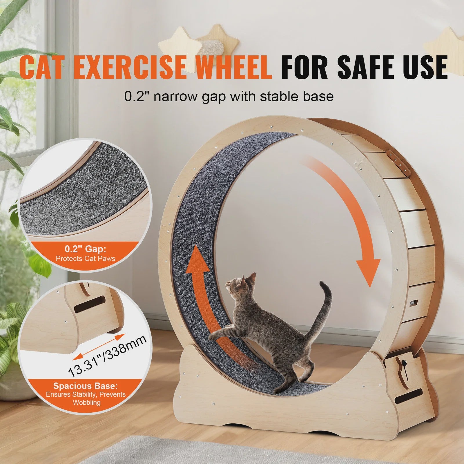 Houten Katten Loopwiel XL - Grote Kattenmolen voor Binnen met Afneembaar Tapijt & Kattenhengel