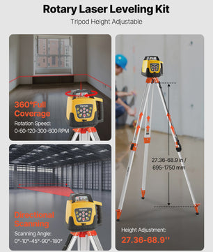 Professionele Roterende Laser Waterpas Set met Statief & Meetlat - Rode/Groene Straal, 300m Bereik, Hellingsfunctie