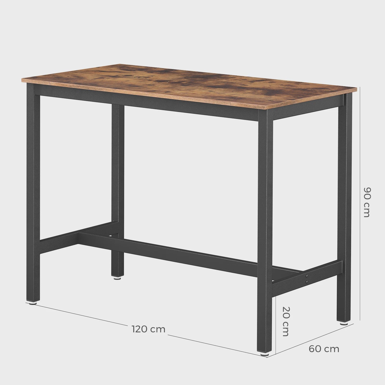 VASAGLE Bartafel met Metalen Frame - Stijlvol Vintage Houtlook - Eenvoudige Montage