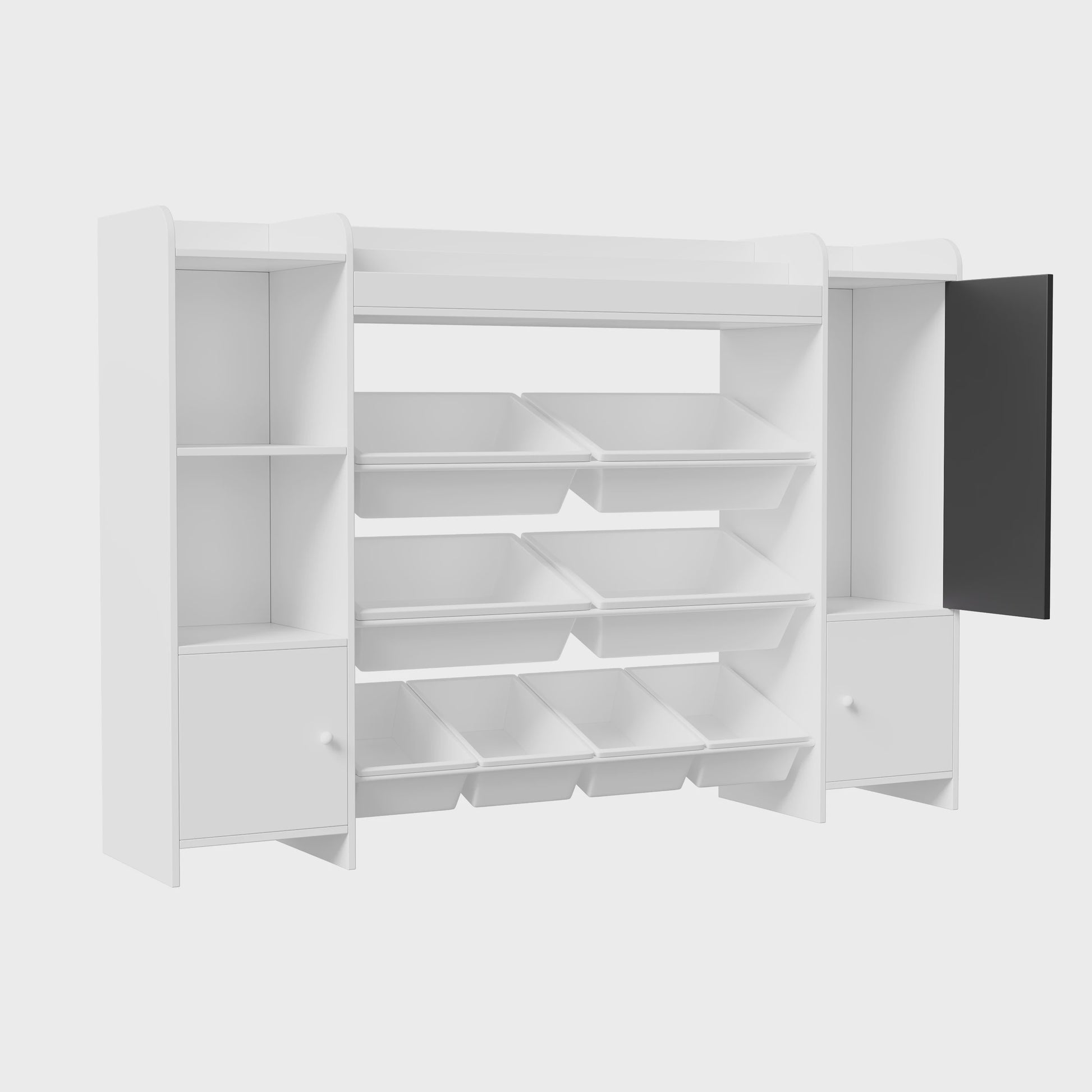 Boekenkast met 8 Opbergboxen en Krijtbord voor Kinderkamer