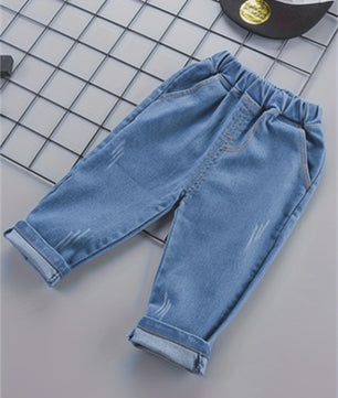 Schattige Baby Jongens Kleding Set: Auto Print Overhemd met Lange Mouwen & Denim Broek