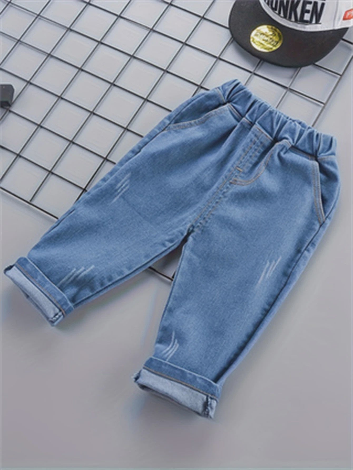 Schattige Baby Jongens Kleding Set: Auto Print Overhemd met Lange Mouwen & Denim Broek