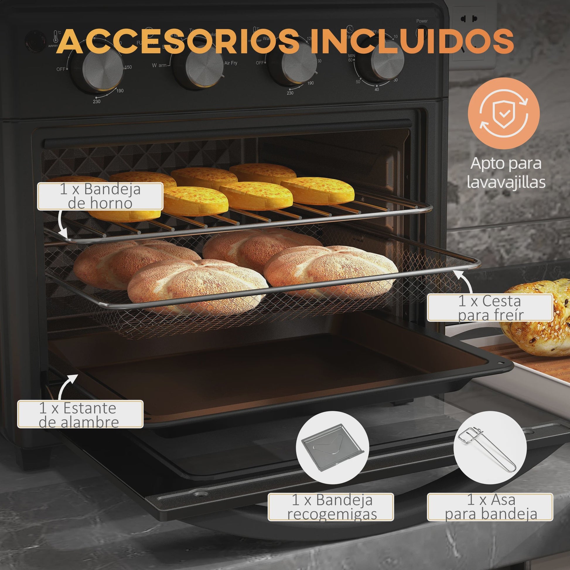 Homcom Multifunctionele Tafeloven - 30L, 1600W, Zwart