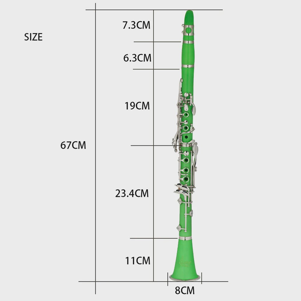 Groene Bb Klarinet 17 Toetsen - ABS Hars Houtblaasinstrument met Koffer & Rietjes