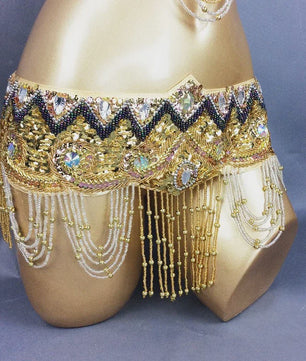 Dames Buikdans Set: Luxe Beaded Bh & Heupsjaal met Franjes