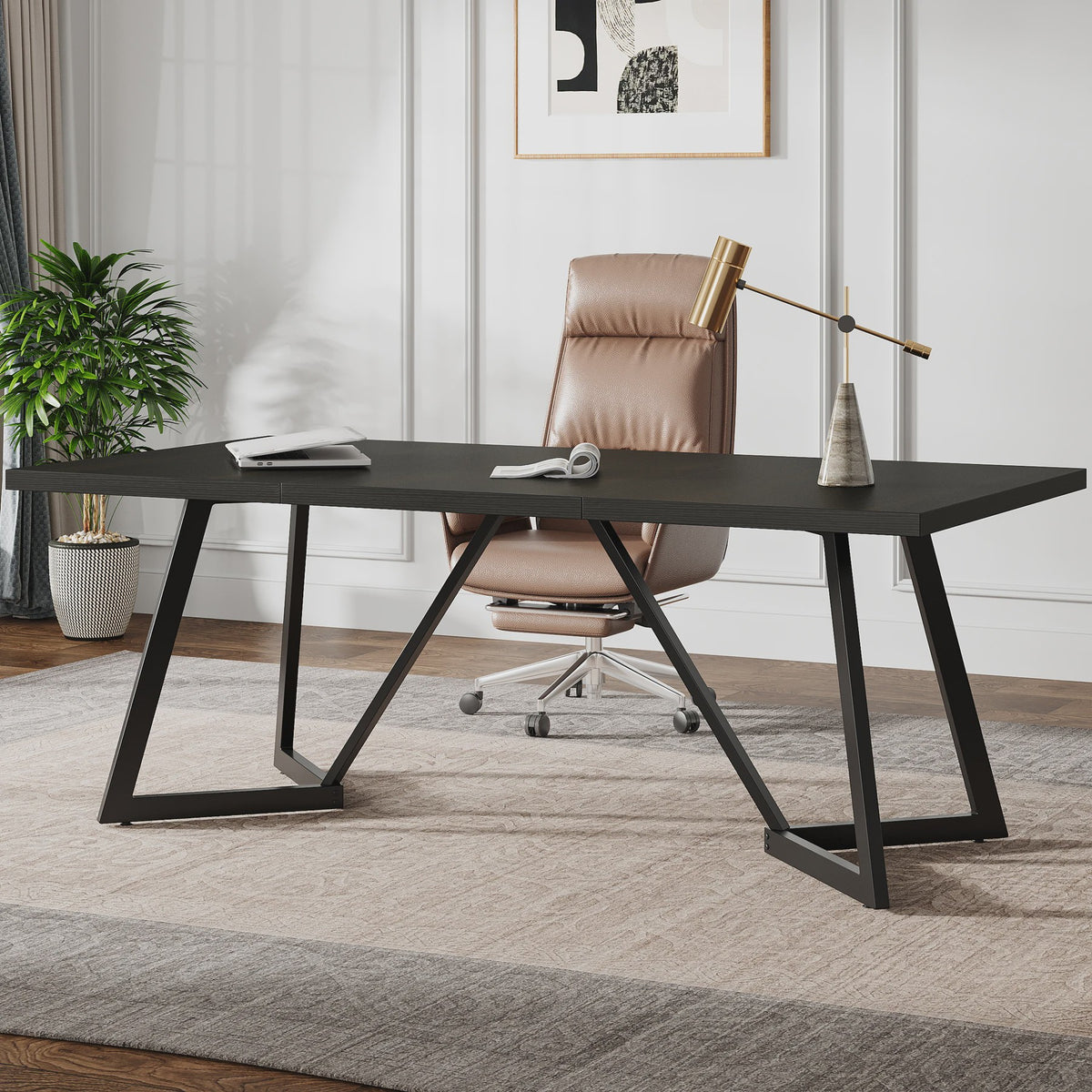 Tribesigns 180cm Executive Bureau - Modern Zwart Bureau met Metalen Frame