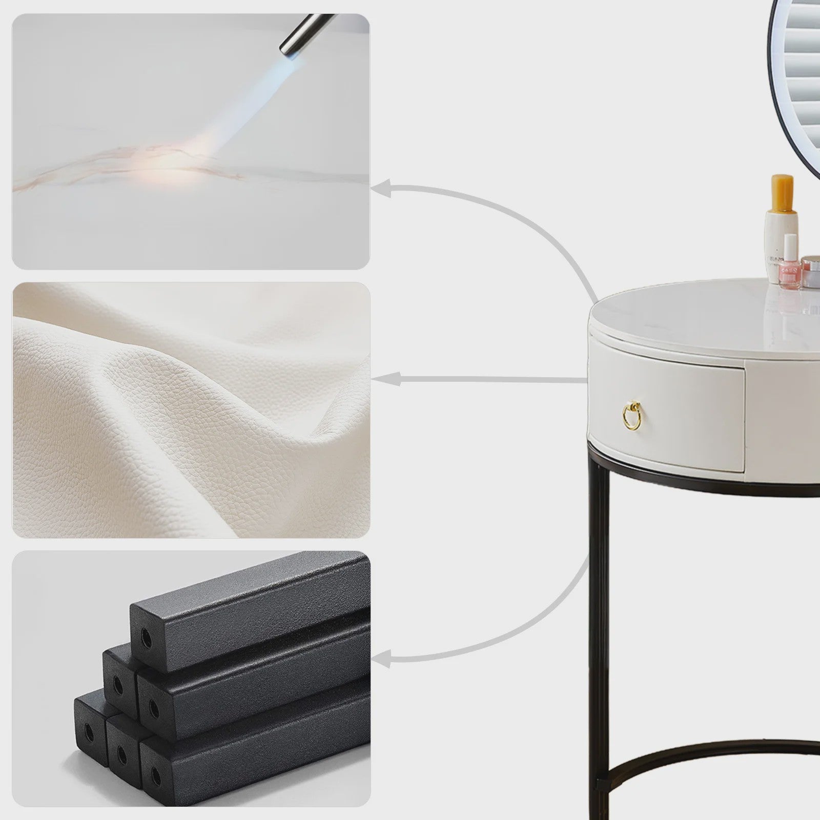 Kaptafel met LED Verlichting, Spiegel, Lade en Kruk - Modern Design