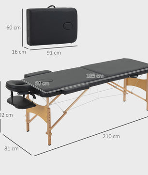 HOMCOM Houten Opvouwbare Massagetafel - 2 Zones - Zwart