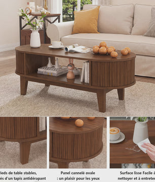Elegante Retro Koffietafel met Dubbele Verborgen Opbergruimte en Flip-Top, Bruin