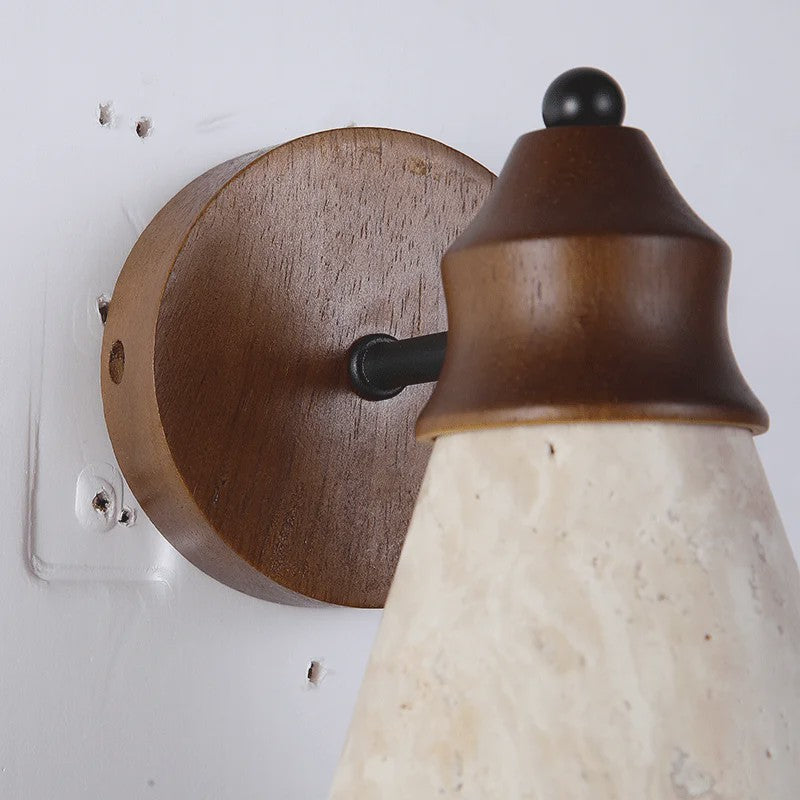 Klassieke Wandlamp van Natuursteen (Geel Travertin) - Sfeervolle Slaapkamerverlichting