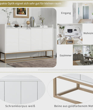 Modern Dressoir met 4 Deuren en Handgreep-loos Design - Wit, Zwart of Blauw