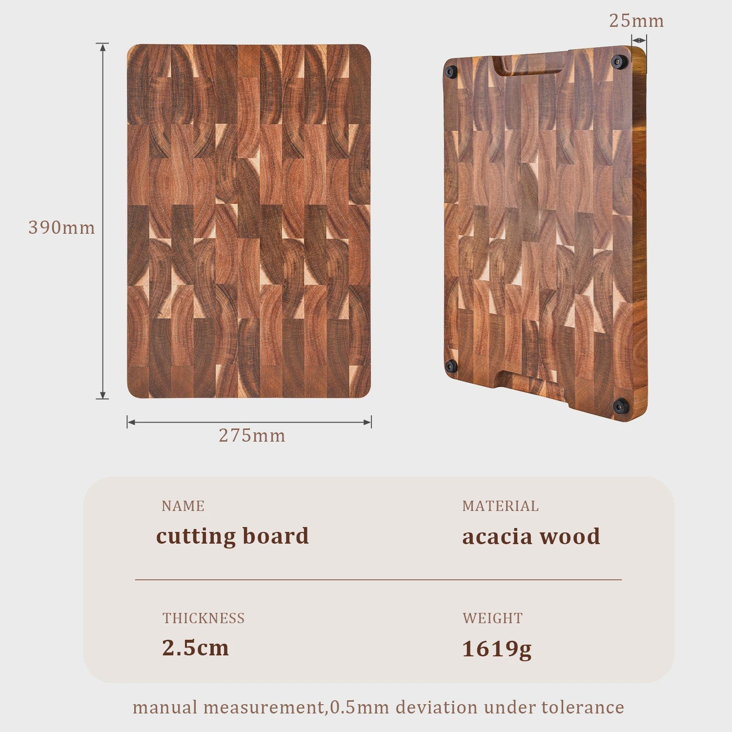 Acacia Hout Snijplank - End Grain - 15 inch met Handgrepen