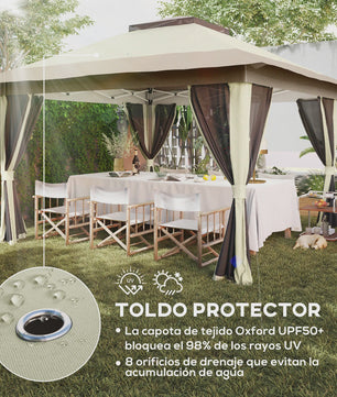 Outsunny Partytent 3.6x3.6m met 4 UV-beschermende Mesh Zijwanden