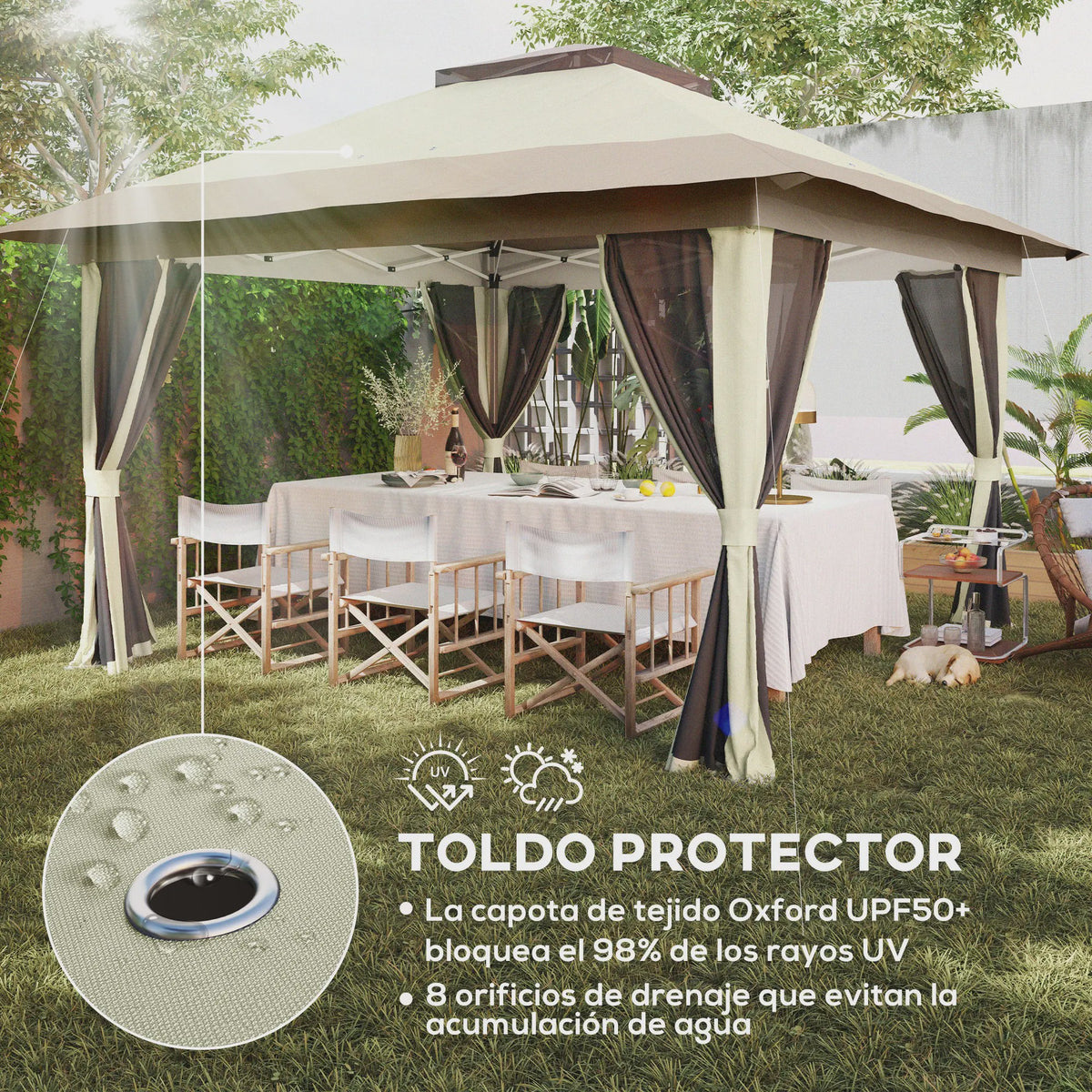 Outsunny Partytent 3.6x3.6m met 4 UV-beschermende Mesh Zijwanden