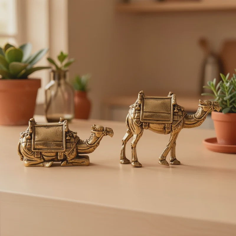Set van 2 Koperen Kameel Ornamenten - Creatieve Ambachtelijke Decoratie