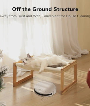Houten Kattenmand Verhoogd Bed met Wasbare Matras - Wit
