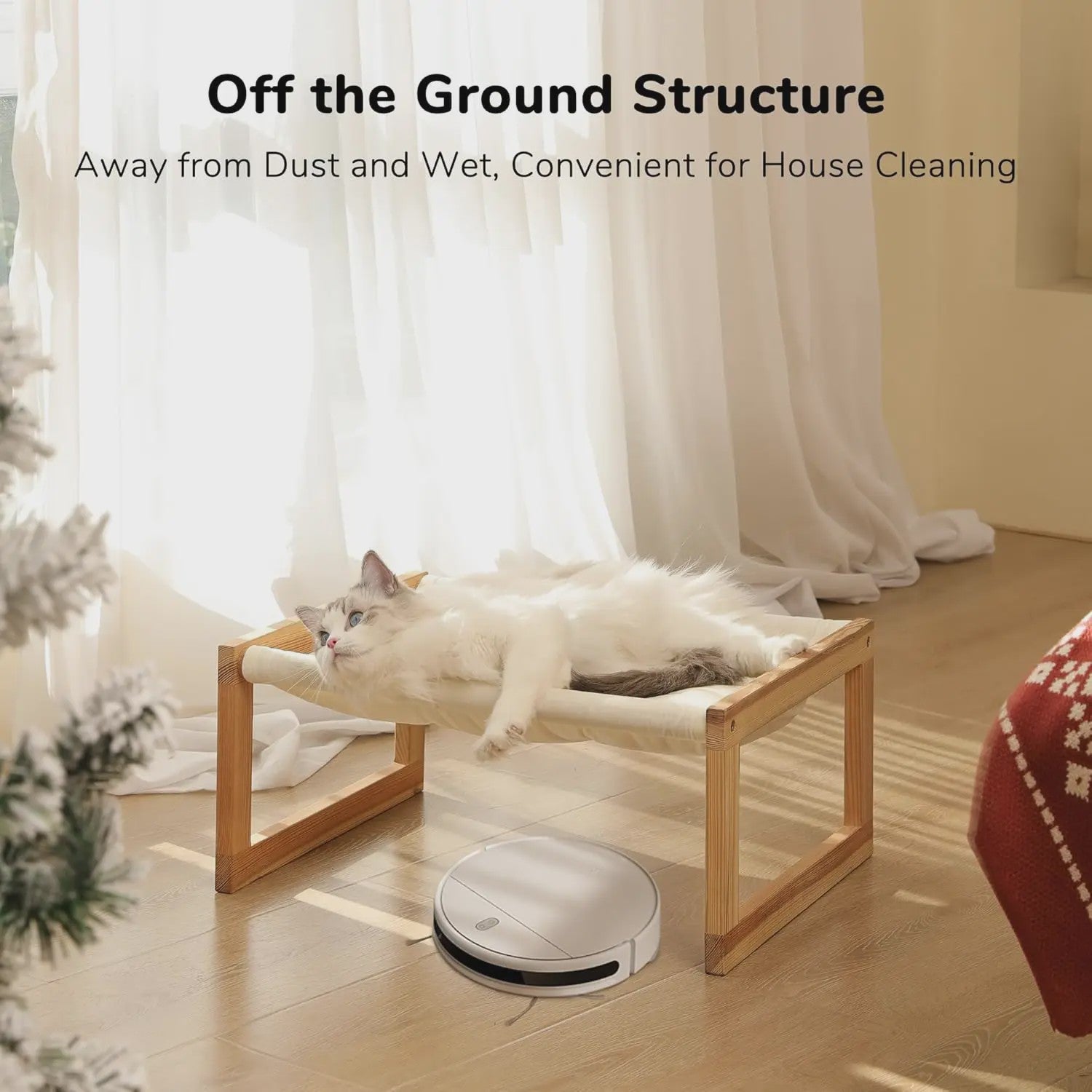 Houten Kattenmand Verhoogd Bed met Wasbare Matras - Wit
