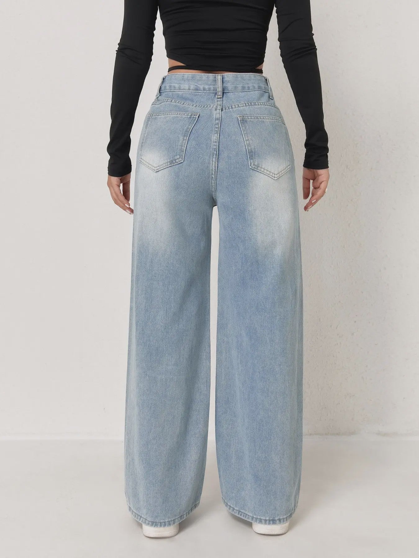 Lichtblauwe Y2k Wide Leg Jeans voor Dames - Comfortabele Denim Broek met Hoge Taille