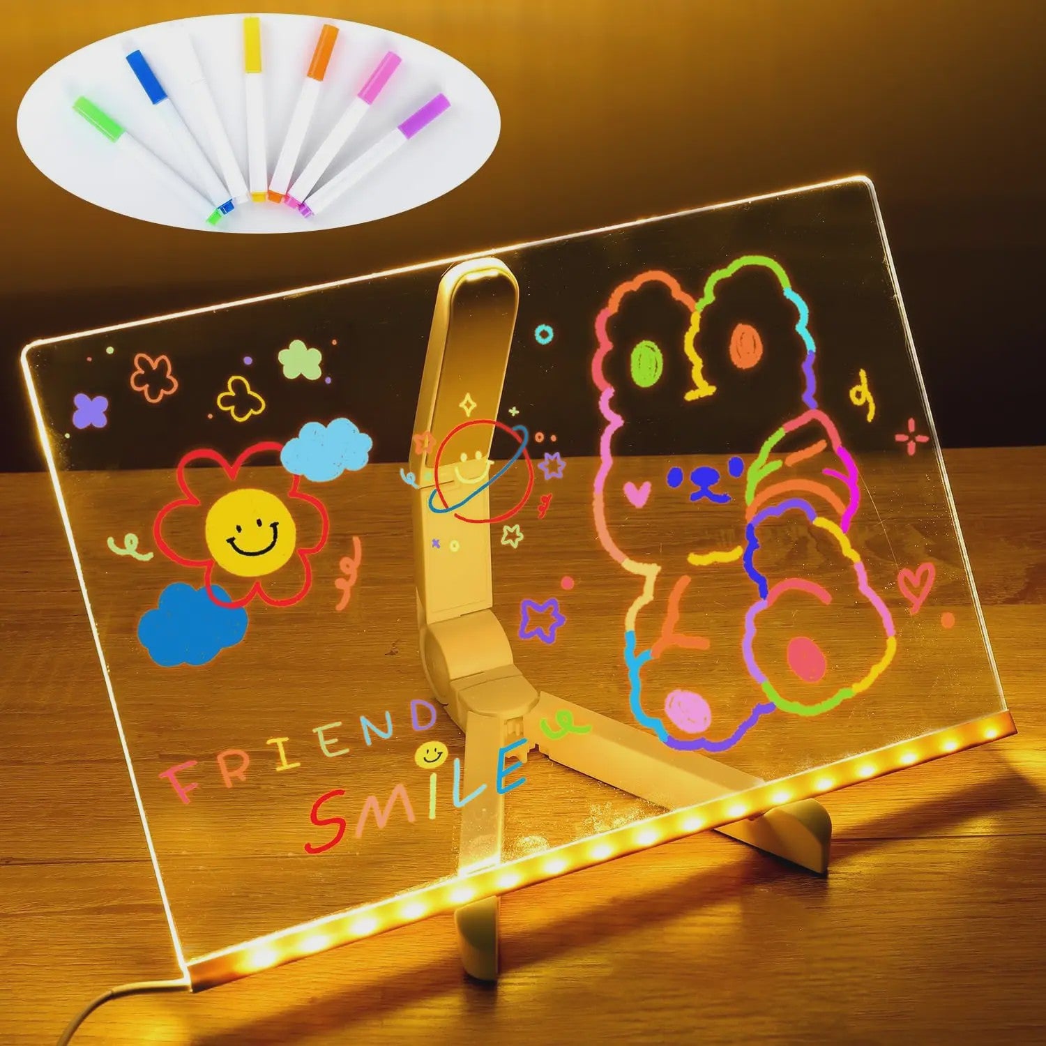 LED Teken- en Notitiebord met Nachtlampje - Kleurrijk DIY Krijtbord voor Kinderen