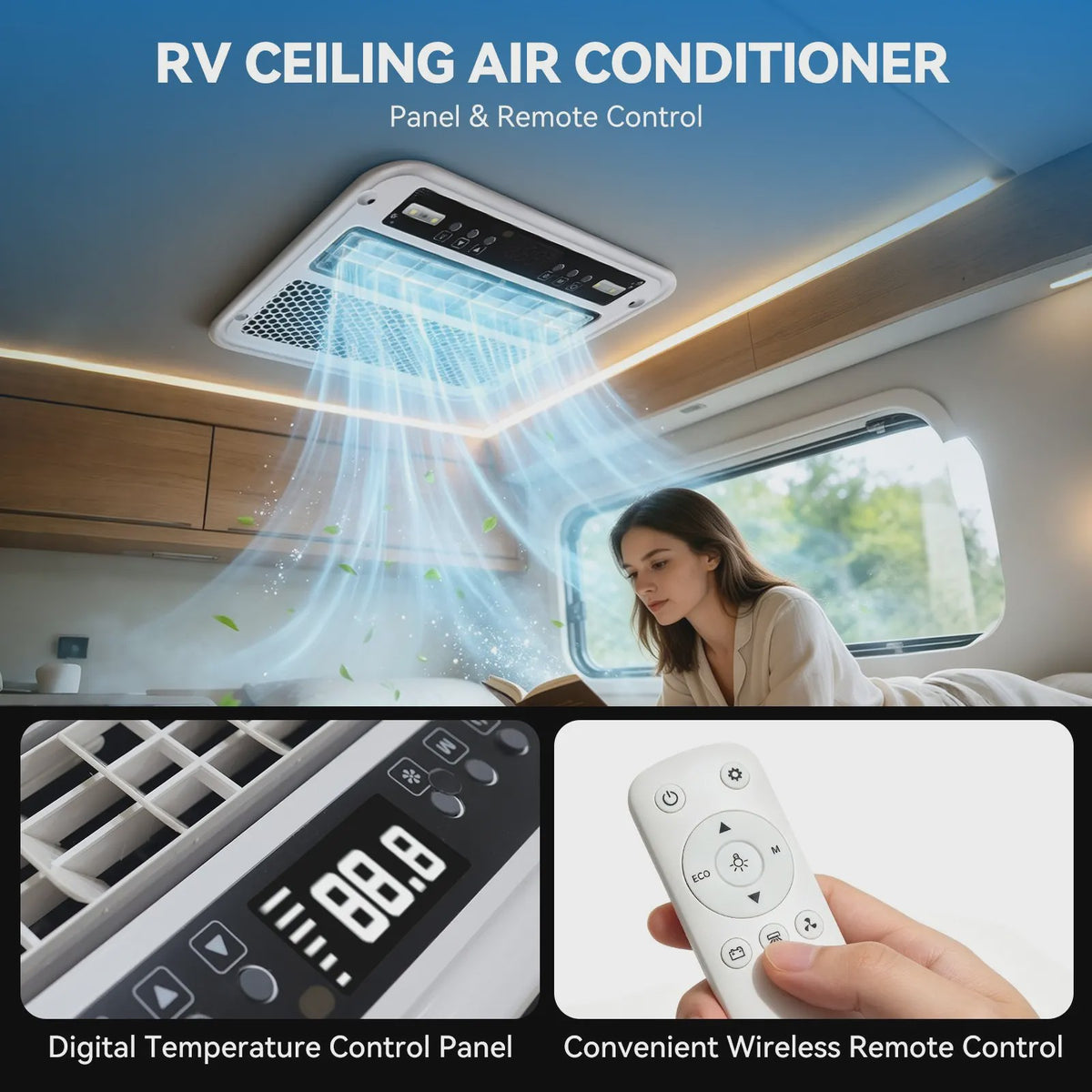 Foursun Dakairco 12V/24V DC - 1800-2200W Inverter Airconditioner voor Camper, Caravan, Vrachtwagen