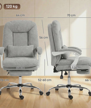 Ergonomische bureaustoel Velours Grijs met Lendesteun en Voetensteun
