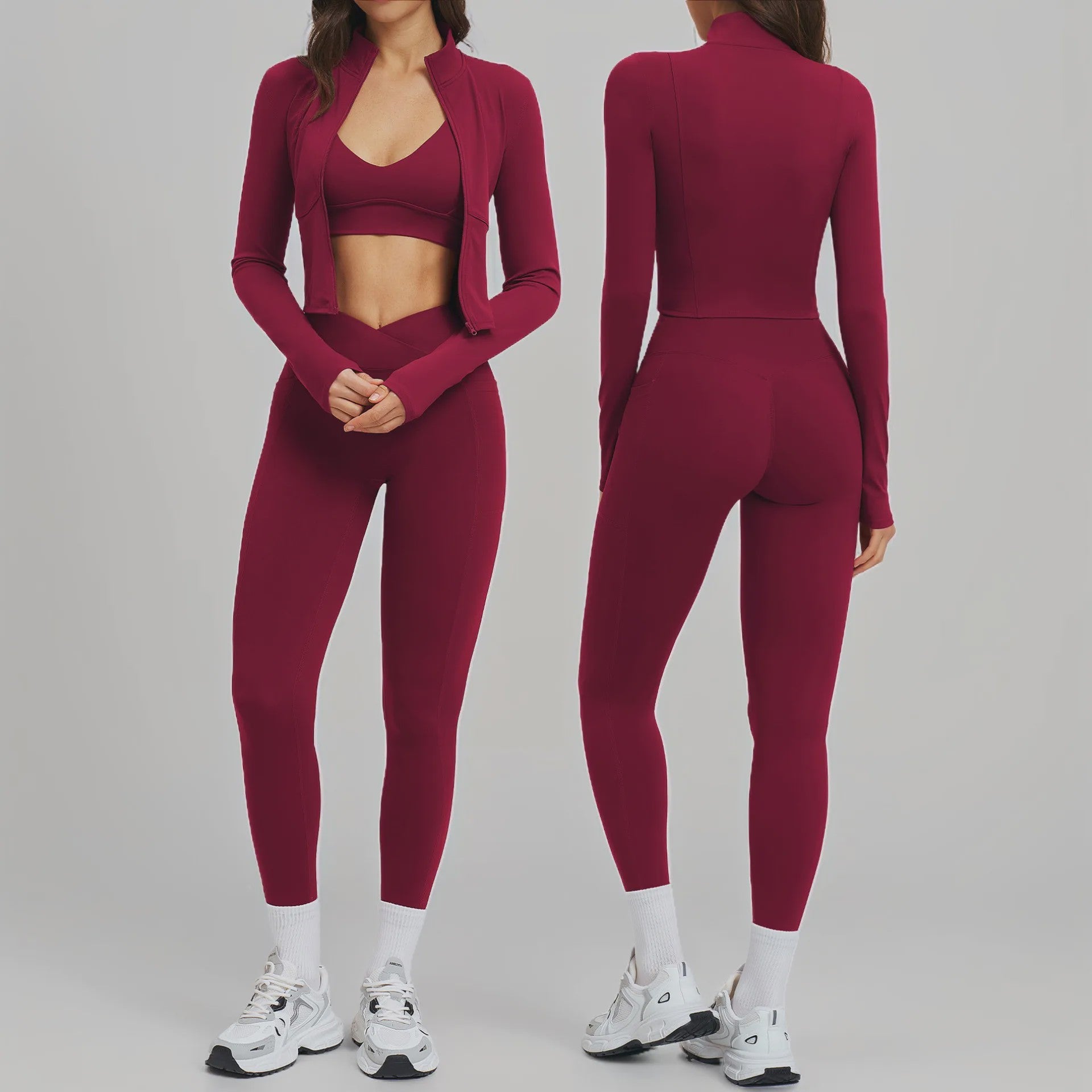 3-delige Yogaset Dames: Long Sleeve Top, Sport BH & Legging