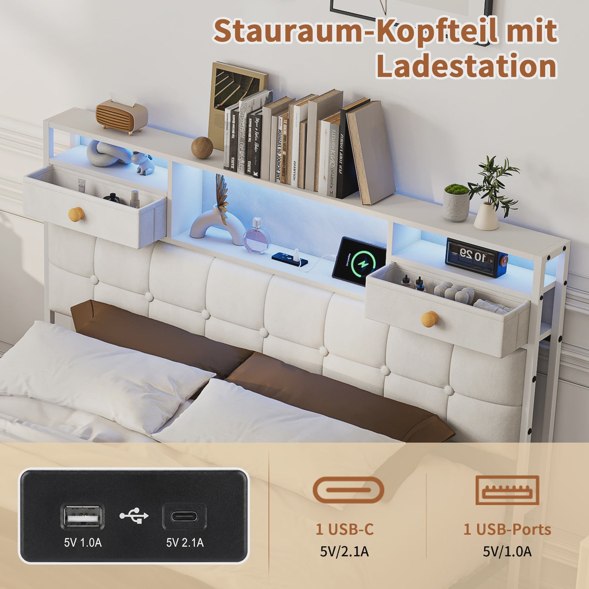 Boxspring Bed 140x200 met Hydraulische Opbergruimte en Multifunctioneel Hoofdbord - Velvet