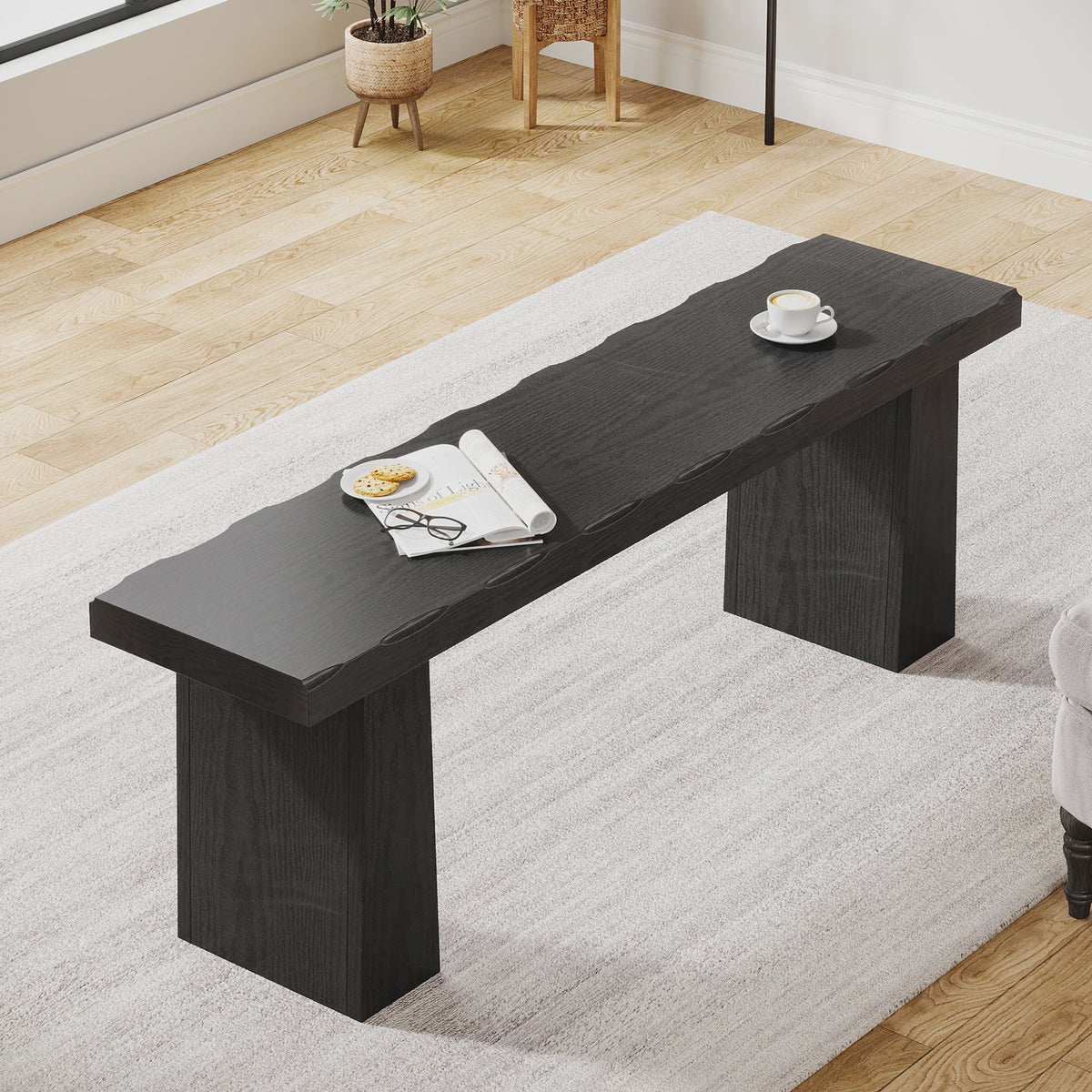Tribesigns Houten Entree Bank Zwart - 120 cm Lange Eetkamerbank met Stevig Frame