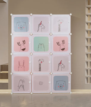 Modulair Kinderkastje met 12 Roze/Blauwe Kubussen en Dierenprints