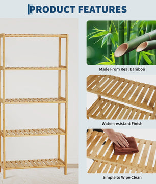 5-Laags Bamboe Opbergrek - Vrijstaand Houten Rek voor Badkamer, Keuken & Entree