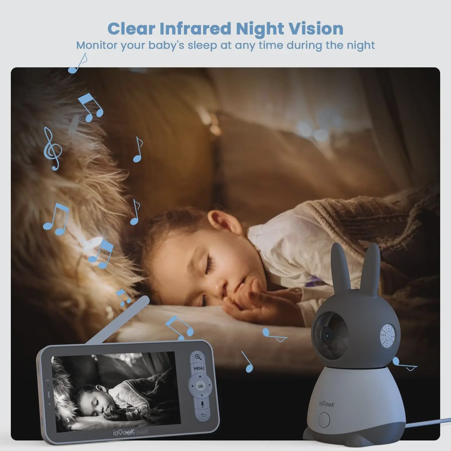 IeGeek 2K WiFi Babyfoon met 5" Split Screen, 360° PTZ Camera, Nachtzicht & App Bediening