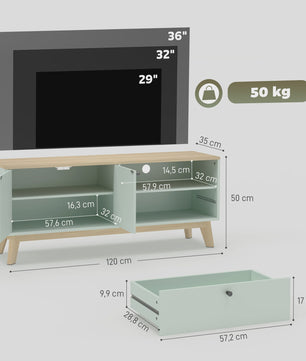 SediaXL TV Meubel 120 cm Lichtgroen met 2 Deuren, Lade en Open Vak - Geschikt voor TV's tot 36 inch