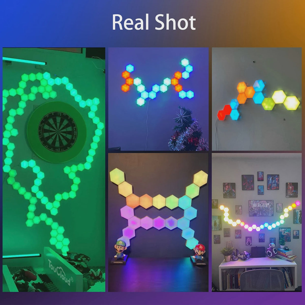 Modulaire Hexagon LED Wandlampen - RGB, Muziek Sync, App Bediening & USB