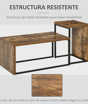 Homcom Set of 2 Coffee Tables with Metal Legs in Industrial Style for Living Room
