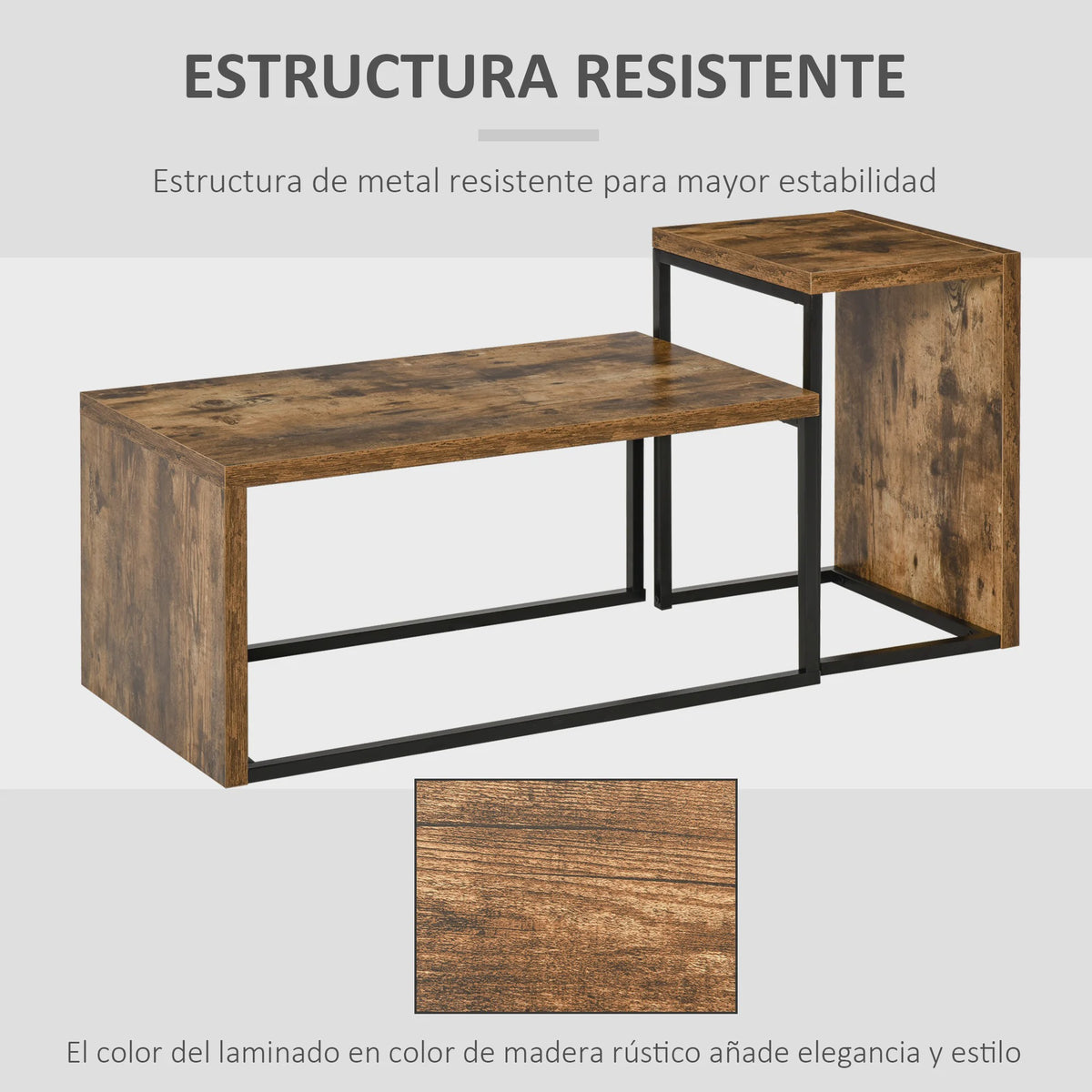 Homcom Set of 2 Coffee Tables with Metal Legs in Industrial Style for Living Room