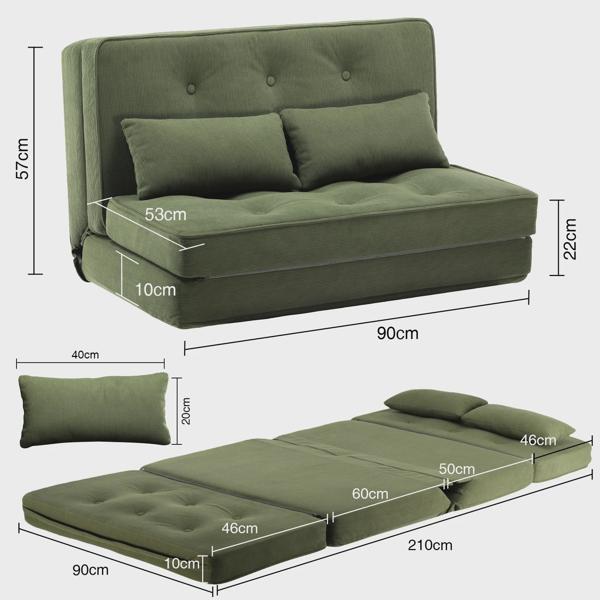 3-in-1 Slaapbank met Verstelbare Rugleuning - Compact en Comfortabel